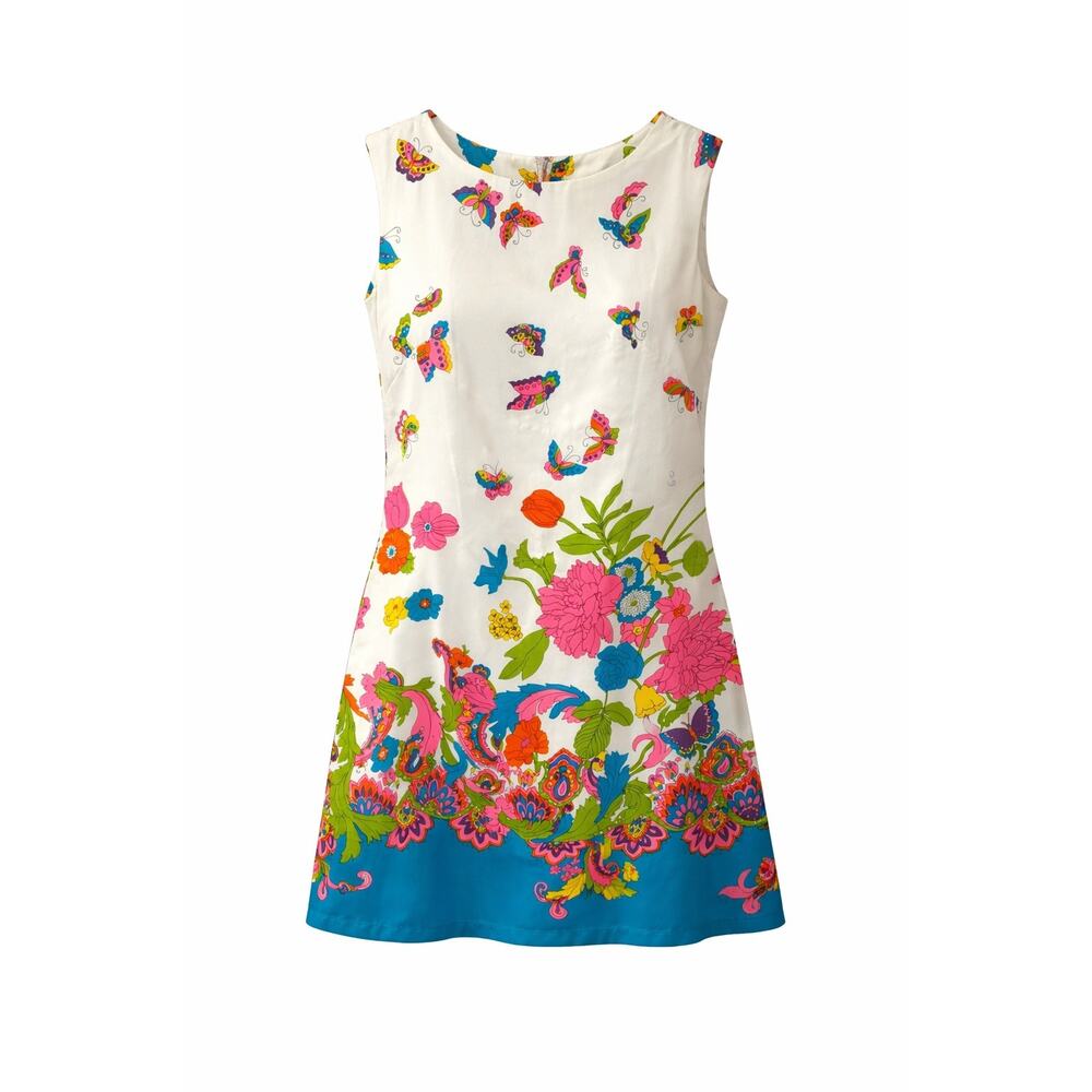 1960s 70s Psychedelic Butterfly Floral Shift Dress Haymaker